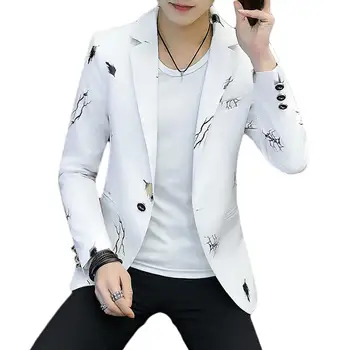 

Fashion Men Printed Long Sleeve Lapel One Button Slim Blazer Suit Jacket Coat