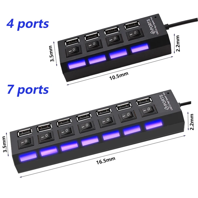 USB 2.0 Hub USB Hub 2.0 Multi USB Splitter Hub Use Power Adapter 4/7 Port Multiple Expander 2.0 USB Hub with Switch for PC 2
