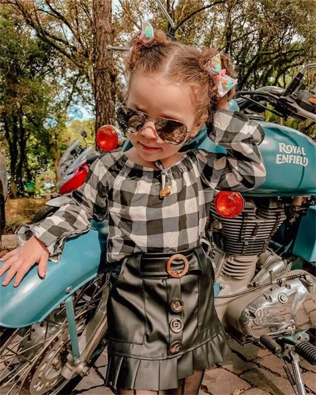 Emmababy комплект одежды для маленьких девочек на осень, клетчатый Топ, футболка с длинными рукавами, юбка, платье, наряды, набор одежды для ребенка