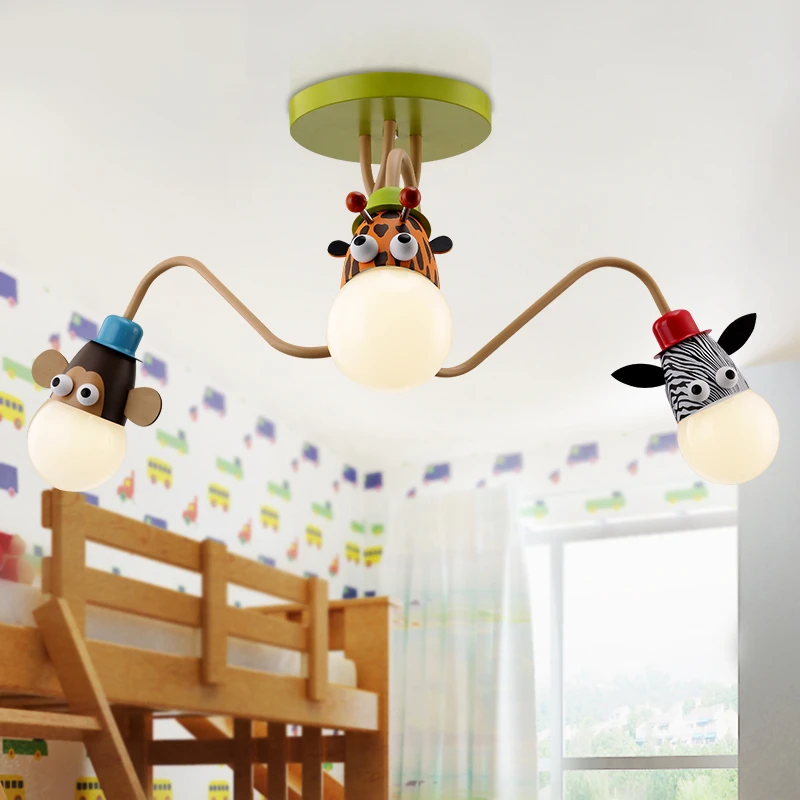 Kid's Room Lighting Modern 3heads Animal Pendant Lights Child Bedroom Lamp E27 LED For Living Home Decoration Lamps | Лампы и