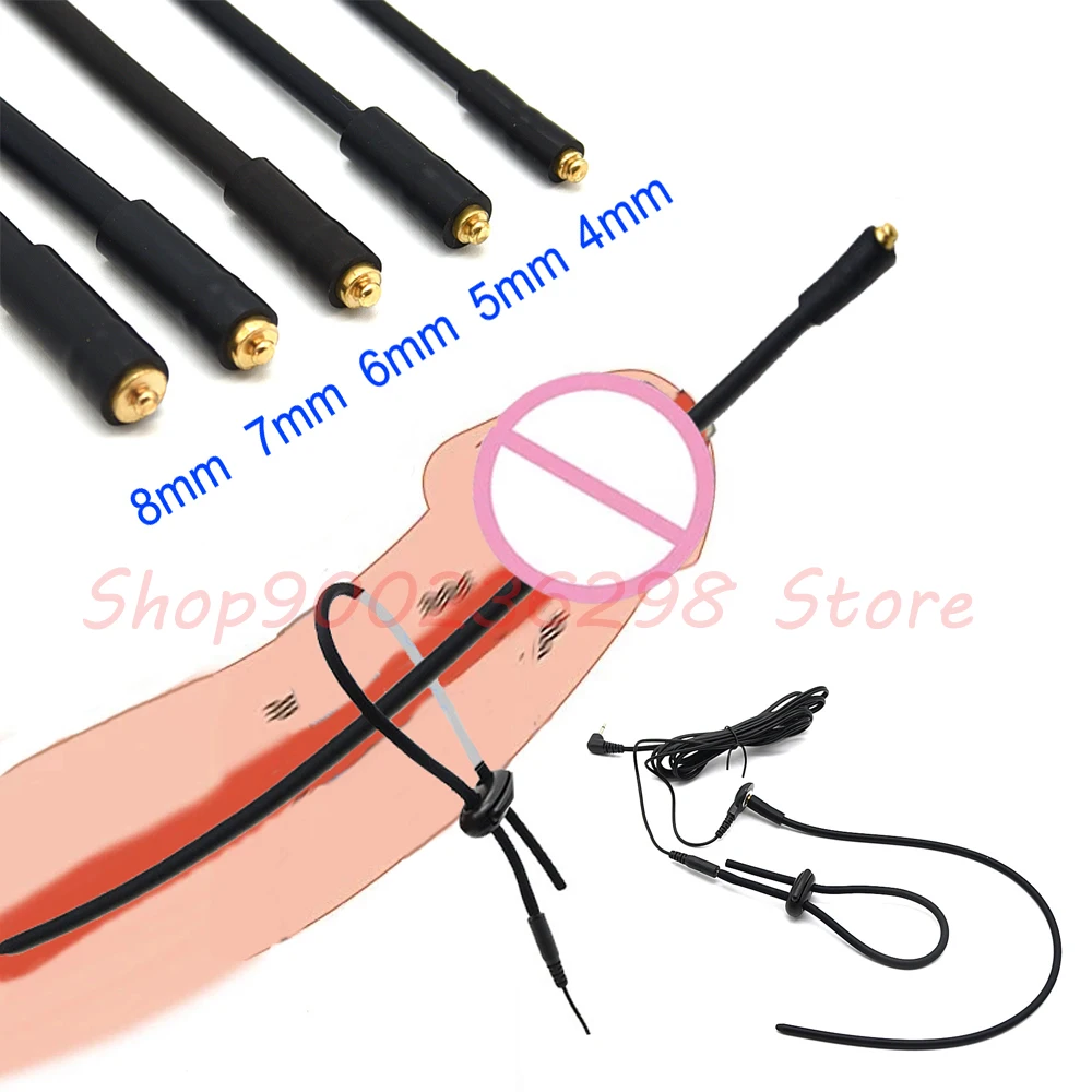 Electro Stimulation Horse Eye Stick Silicone Penis Plug Urethra Catheter Dilator Men Masturbate Electro Shock Penis Ring Sex Toy