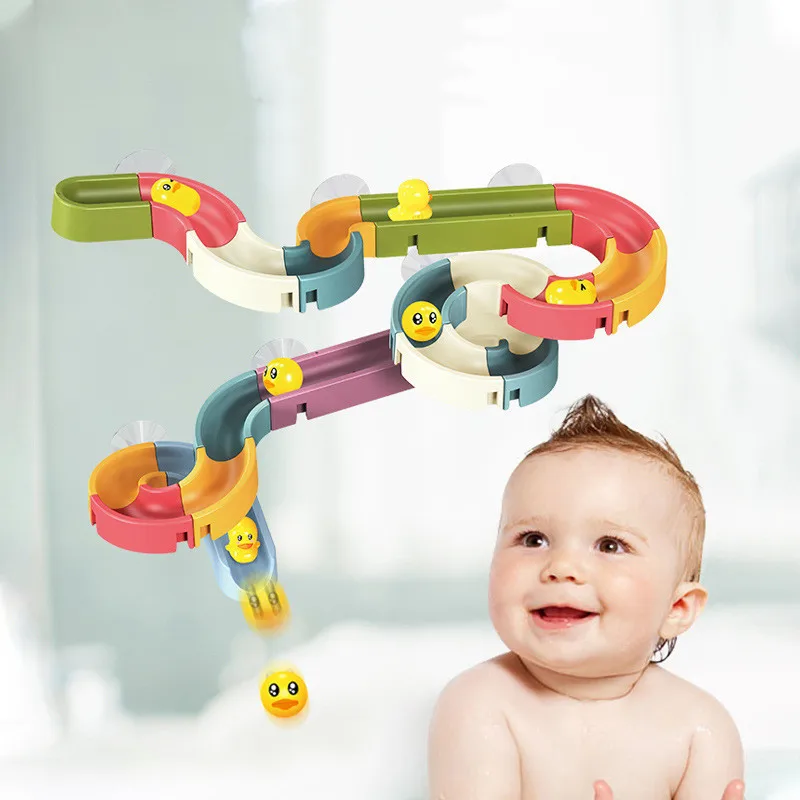 Baby Bath Toys Water Slide Track with Suction Cup Ducks DIY Marble