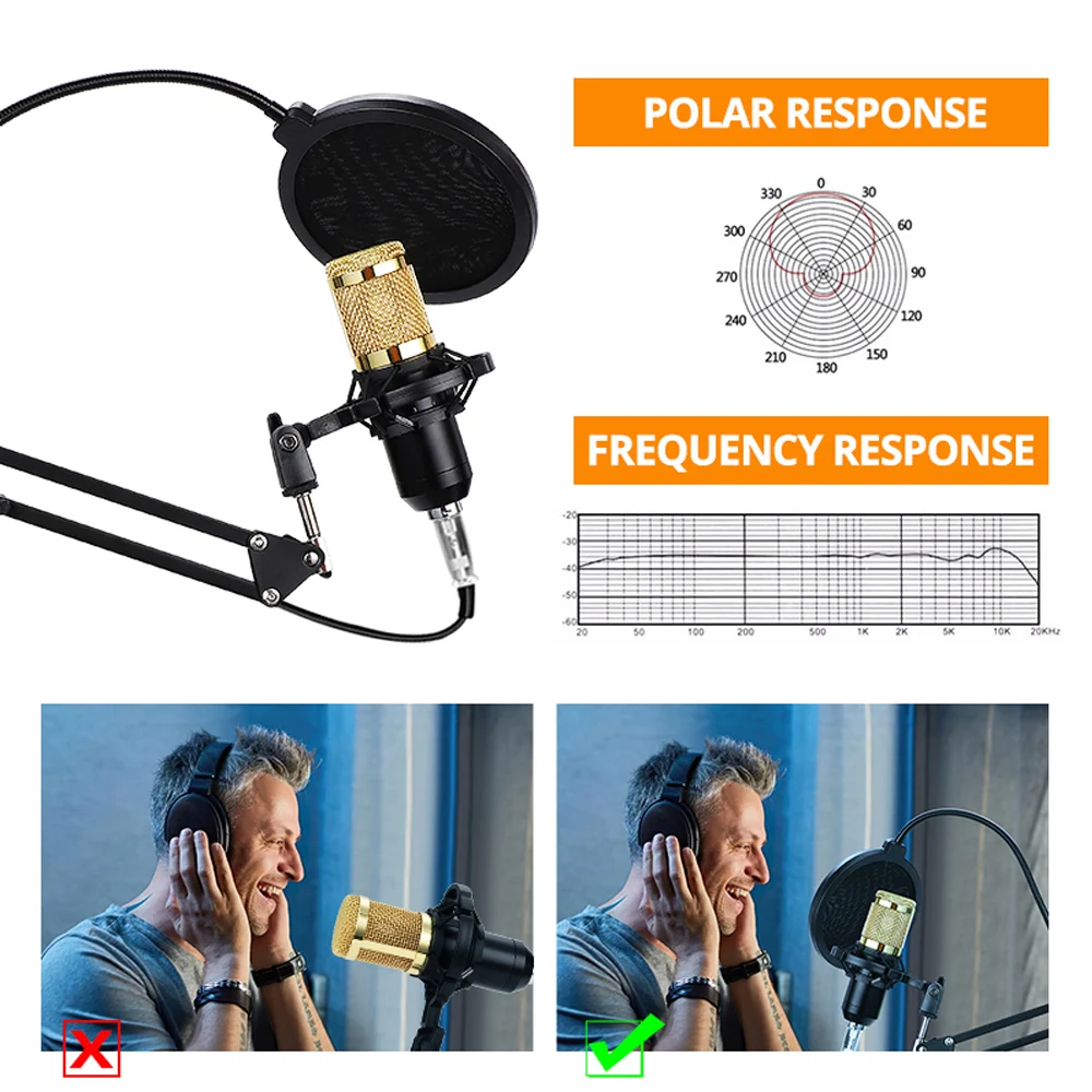 BM800 Microphone Kits Professional Mic Stand Studio Condenser Vocal Recording KTV Karaoke Microphone For Computer Studio Record 4