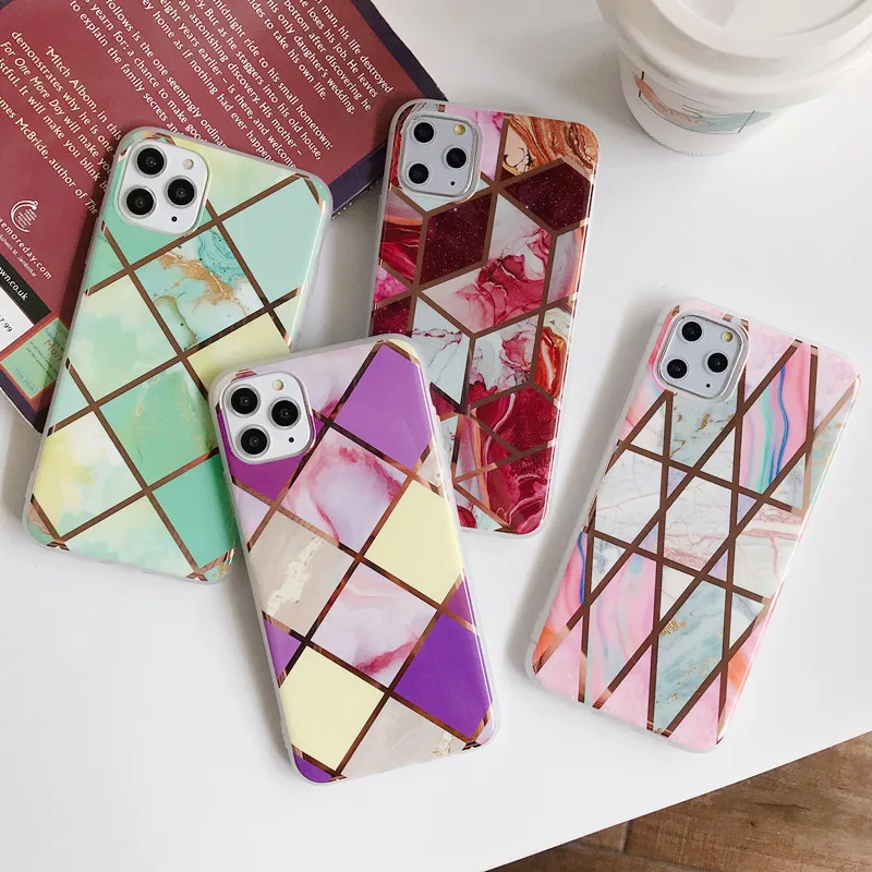 

Electroplated Geometric Marble Colorful Phone Cases For iPhone 11 XR XS Max X 6 6S 7 8 Plus 11 Pro Max Soft IMD Cover Coque Gift