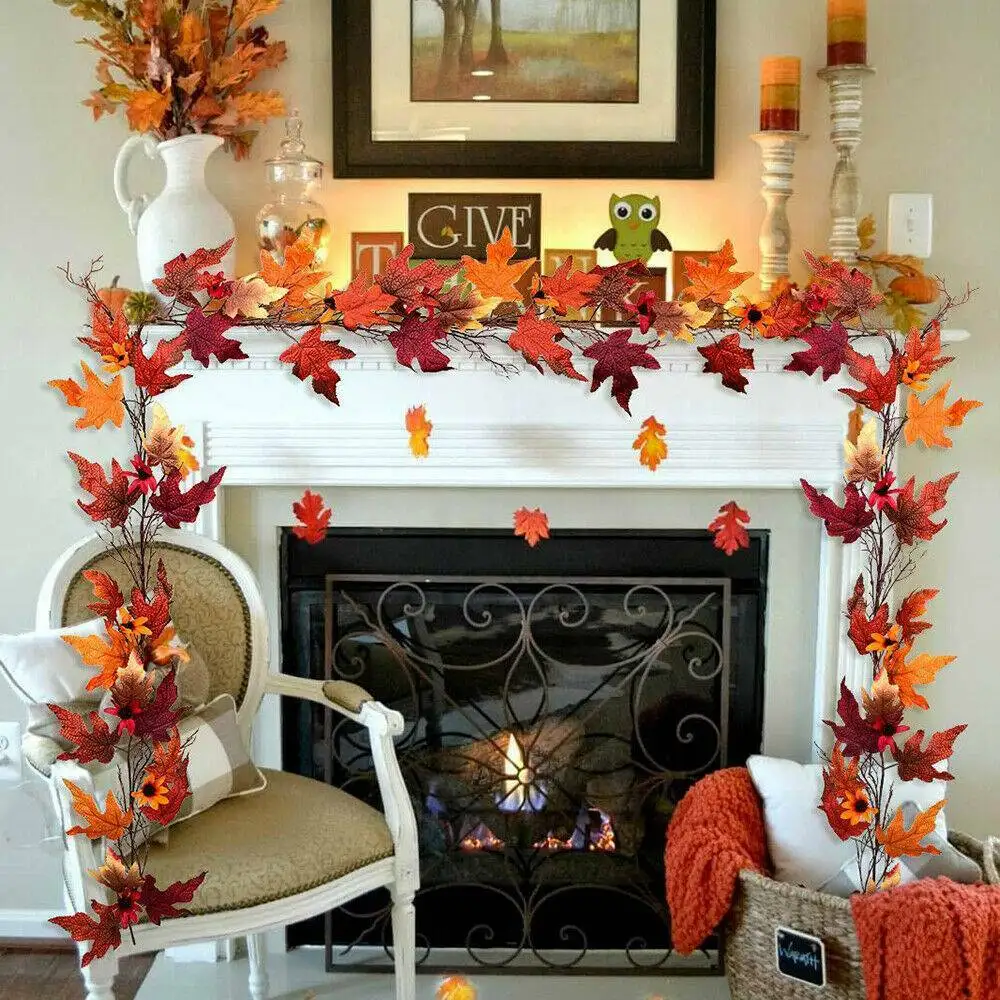 

Simulation Fake Plants Rattan Leaves Harvest Festival Halloween Maple Leaf Wall Decor Living Room Fireplace Thanksgiving Accesso