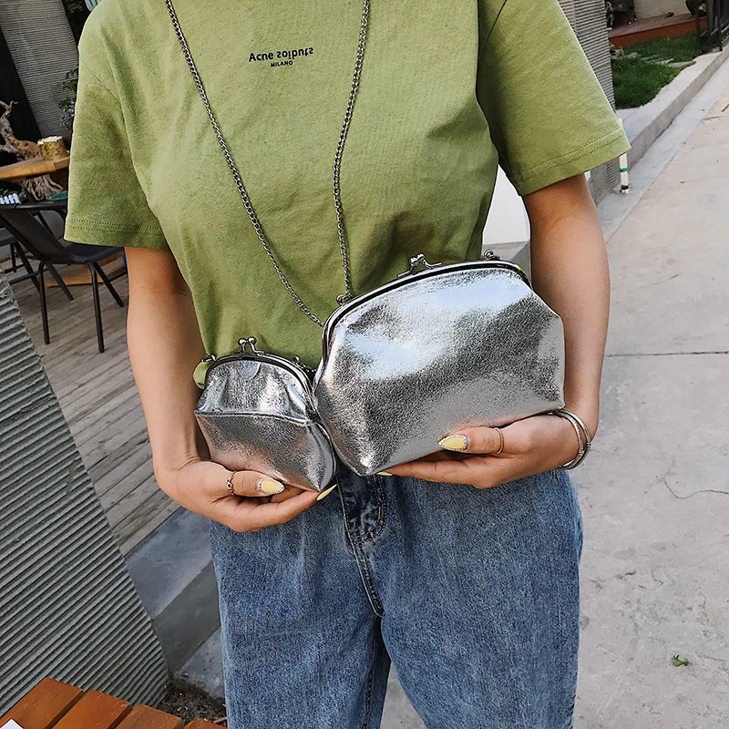 

JIULIN Net Red Small Bag Size) Portable Women's Bag 2019 New Chain Iron Clamp Inclined Ins Bag