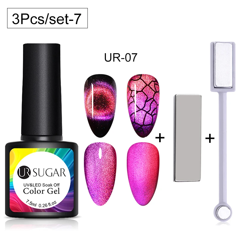3Pcs set 10 Ur Sugar 9D Galaxy кошачий глаз светодиодный Гель-лак для ногтей Хамелеон для использования с магнитом УФ Гель-лак для ногтей гель для ногтей нужно черное Базовое покрытие замочить - Цвет: 3Pcs set 10