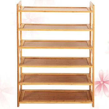 

1 pc Flat Bamboo Shoe Shelf 6 Tiers Wood Color Household Concise Shoe Holder Shoe Rack Organizer for Home Dorm