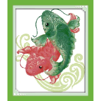 

A fish leaping over the dragon gate (3) Chinese cross stitch kits Ecological cotton stamped 11CT DIY gift new year decorations