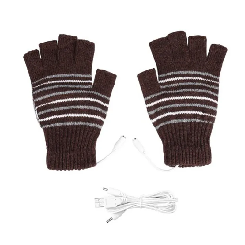 Practical Winter USB Electric Heating Thermal Gloves Half Finger Mountain Bike Bicycle Cycling Gloves Durable Sports Gloves