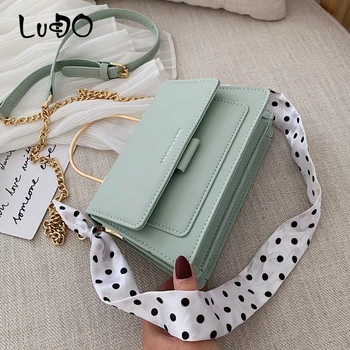 

LUCDO Elegant Silk Scarf Women's Designer Handbags 2020 New Small Tote Bag High Quality PU Leather Chain Shoulder Messenger Bag