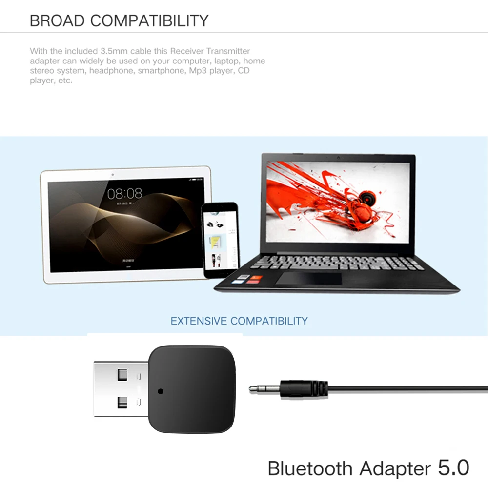 

Bluetooth 5.0 Audio Receiver Transmitter Wireless Adapter Mini 3.5mm AUX Stereo Bluetooth Transmitter for TV PC Car Speaker