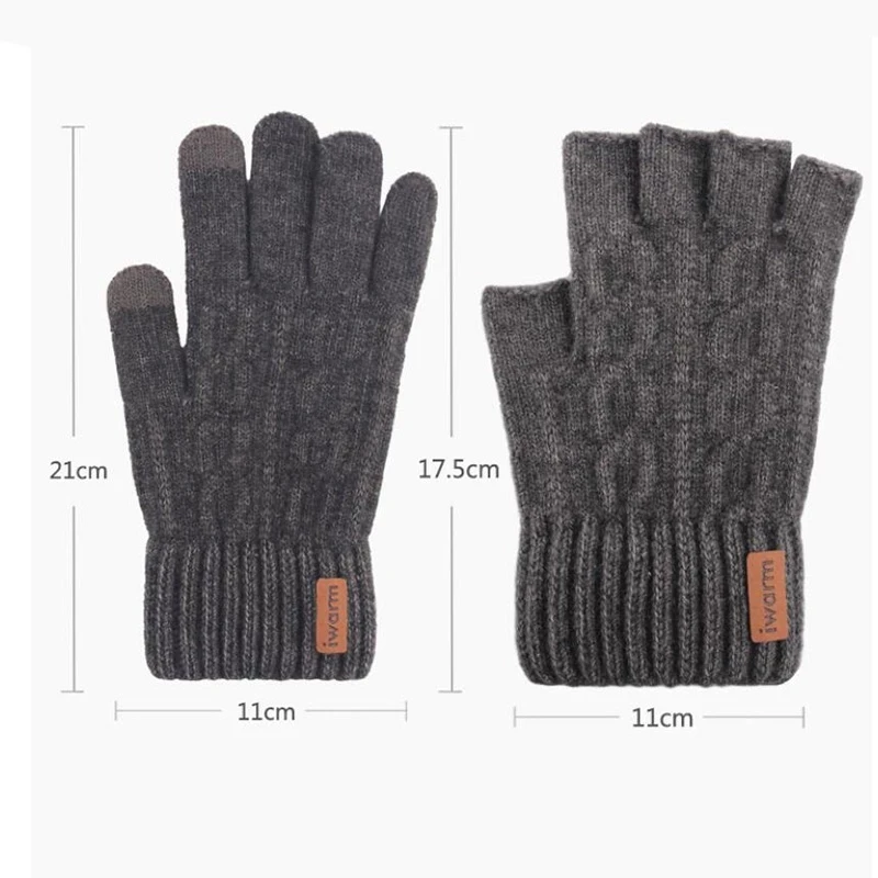 Men Winter Full Finger Touch Screen Thicken Warm Driving Gloves Unisex Knit Wool Elastic Nonslip Fingerless Cycling Mittens E1