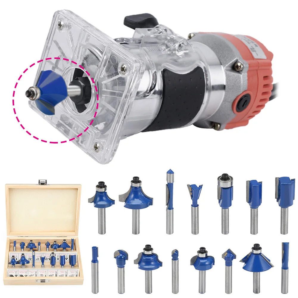 

15pcs Rotary Tool Accessories 1/4Inches Shank Trimming Engraving Cutter Straight Router Bit Set Woodworking Cemented Carbide