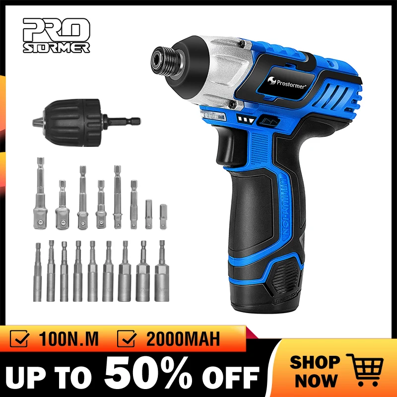 

PROSTORMER 100NM Electric Screwdriver 12V Cordless Drill Lithium Battery Rechargeable Hexagon Power Cordless Screwdriver Screw