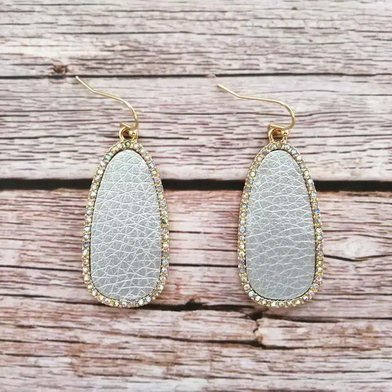 

ZWPON Gold Silver Crystal Bay Oval Leather Earrings for Women Fashion 2019 New Leather Teardrop Earrings Jewelry Wholesale