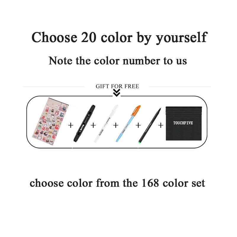 Choose any 20 color TouchFIVE эскизные маркеры, набор ручек, двойная головка, художественная краска, ручка для рисования, манга, маркер, раскраска, ящик, поставки, Студенческая ручная краска, ручка - Цвет: Choose any 20 color