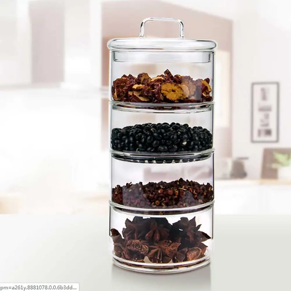 

Multi Layers Glass Tea Storage Tank Stackable Snack Storage Box Sealed Grains Nuts Can Kitchen Sorting Food Storage Container