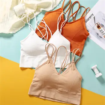 

Solid Color Women Tank Tops Front Beauty Cotton Tank Crop Top Bra Underwear for Female Lingerie Removable Padded Intimates