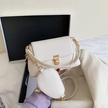 

2020 autumn fashion women's solid color PU leather shoulder bag ladies handbag chain messenger bag white travel handbag