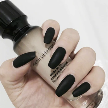 

24Pcs Scrub Pure Black Fake Nails Simple Temperament Short Paragraph Manicure Accessories Bride's Fake Nail Patch Nail Art