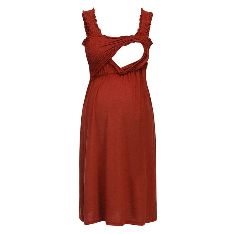 Одежда для беременных женщин; весеннее платье на бретельках для кормления; однотонная одежда для грудного вскармливания размера плюс; 3XL; платье для беременных - Цвет: Красный
