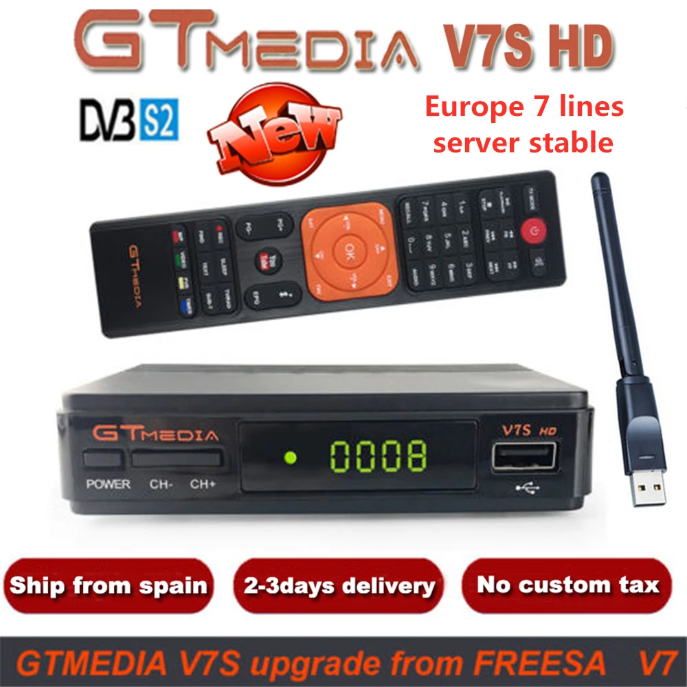 GTMedia FTA DVB-S2 спутниковый ТВ приемник V7S HD 1080P с USB WIFI H.264 Поддержка YouTube 1 год Европа 7
