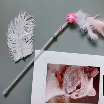 

2PCS Fairy Funny Cat Stick Handmade Sun Flower Feather Bell Funny Cat Stick