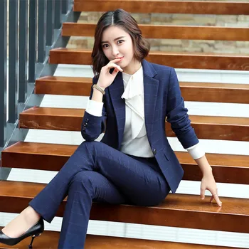 

Slim Work Wear Women Plaid Formal Pants Suits OL Fashion Formal Blazer with Pant Set Plus Size Office Business Suit Pants Female