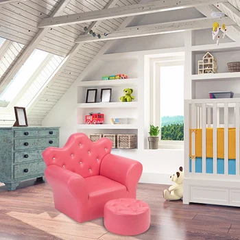 

Light Luxury Princess Style Children Small Sofa Popular Rose Red Single Living Room Easy To Clean Eco-friendly PVC Leisure Seat