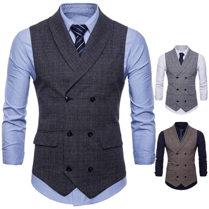 

Brand Suit Vest Men Jacket Sleeveless Dark Gray/Gray/Brown Vintage Tweed Vest Fashion Spring Autumn Plus Size Waistcoat