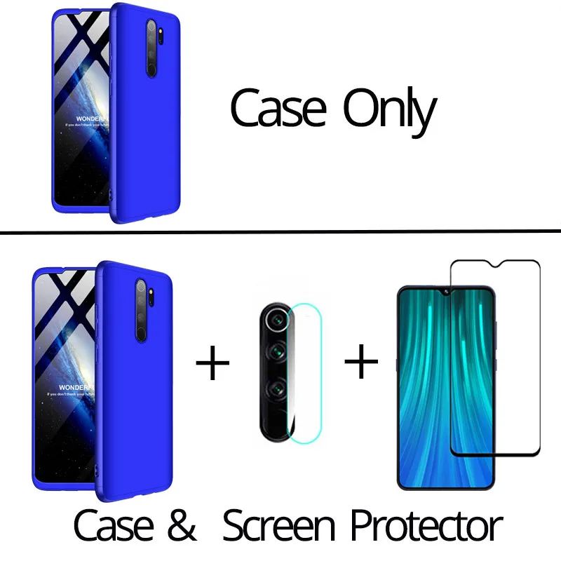 3-в-1 cтекло+ 360 Защитный чехол-редми-ноут-8-про чехол Redmi-Note-8-Pro 8T полная защита чехол Redmi Note 8 Пластик жесткий чехол редми нот 8 про задняя крышка чехол на redmi note8 pro