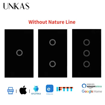 

UNKAS US Standard 1/2/3 Gang WIFI Touch Switch Ewelink APP Control Work With Alexa Single Fire Line Smart Crystal Glass Panel