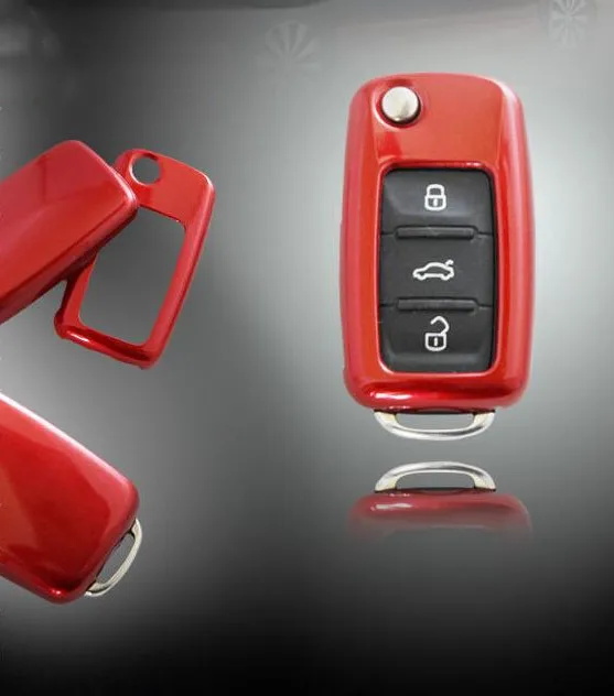 Чехол для автомобильного ключа, автомобильный держатель для skoda Fabia складной ключ, автомобильные аксессуары, автомобильный Стайлинг - Название цвета: Красный