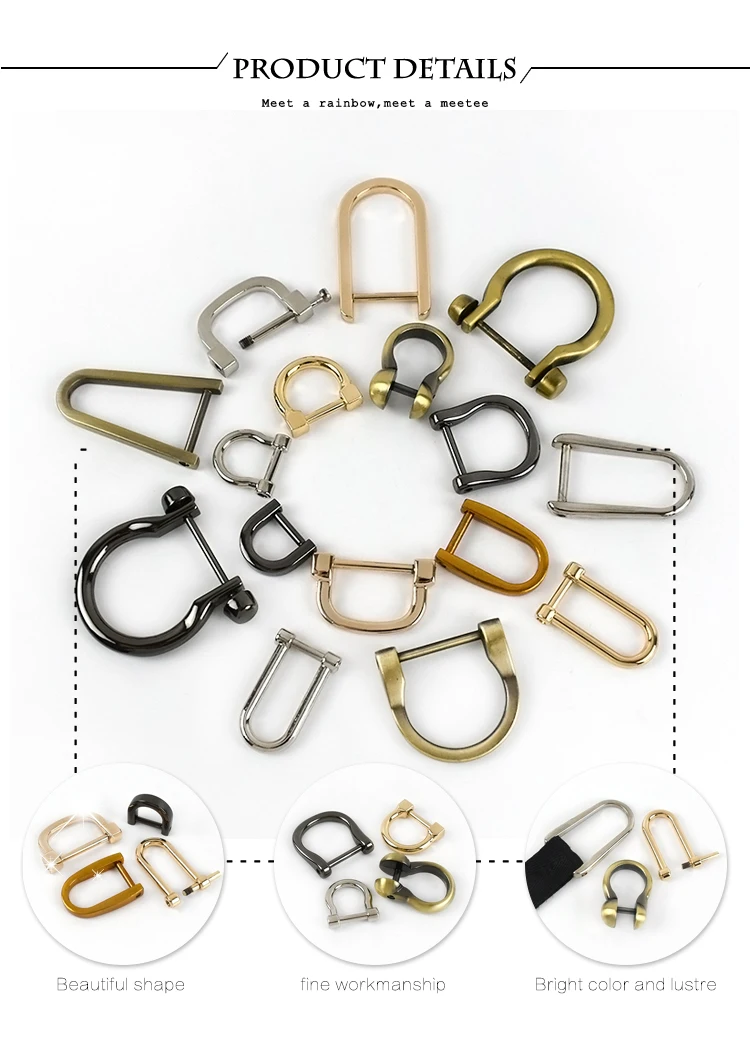 5Pcs Detachable Screw D Buckle U Ring Metal Bag Chain Adjuster Hanger Hooks Clasp Handle Connector DIY Bags Hardware Accessories