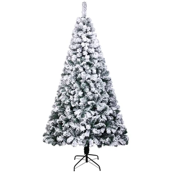 

White Snowflakes Christmas Tree Decorations For Home 7 ft Pvc Flocking Xmas Trees 1300 Branches Automatic Simulation Trees