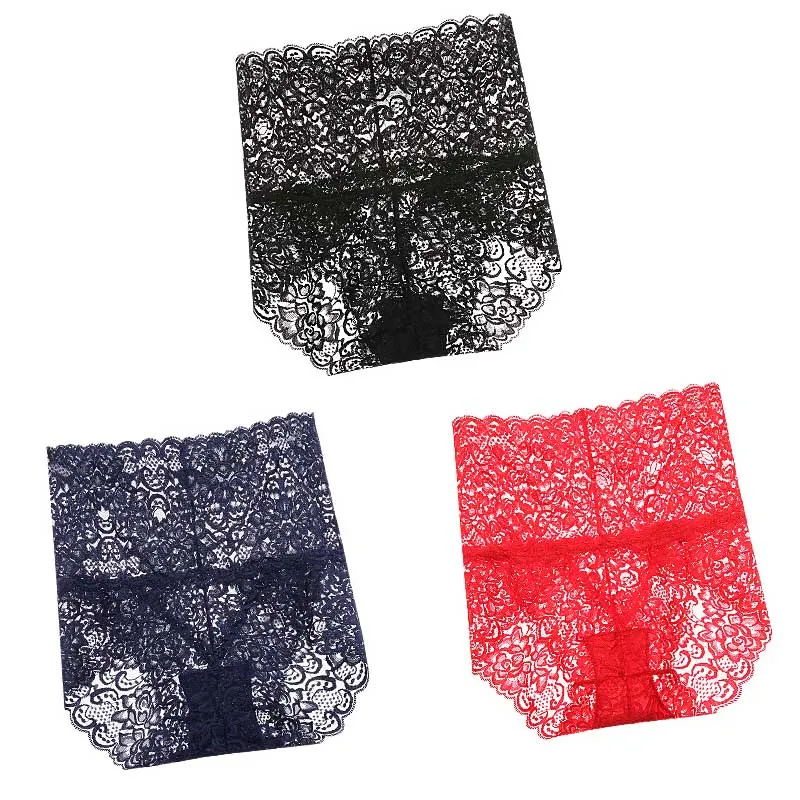 black blue red TEXIWAS 3 шт./партия, кружевные трусики с высокой талией для женщин, прозрачное дышащее пикантное женское нижнее белье, нижнее белье, бесшовные мягкие женские трусы - Цвет: black blue red