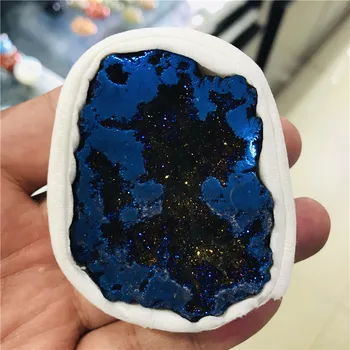 

Natural Agate Geode Dark Blue Drusy Quartz Electroplated Cluster Crystal Points Brazilian Minerals Specimen Party Decoration
