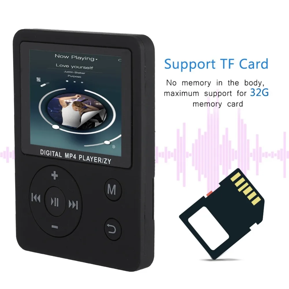 Thin Lightweight Portable Color Screen HiFi Player MP3 MP4 Music Player USB2.0 Round Button Multiple play modes