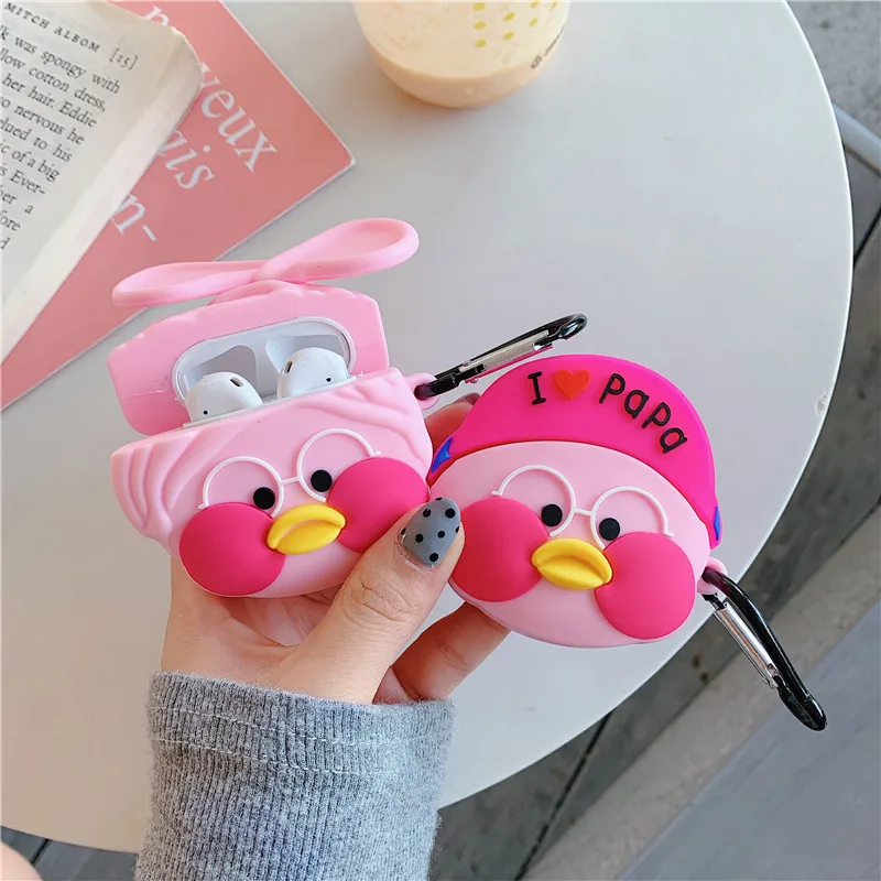 

Cartoon Brand 3D Cute Pink Duck Silicone Wireless Earphone Charging Box Case For AirPods 1 2 Bluetooth Headset For Earpods Cover