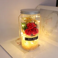 Светодиодный стеклянный флакон для мыла в виде Розы с подвесным канатом, Свадебный искусственный цветок на День святого Валентина, подарок на Рождество