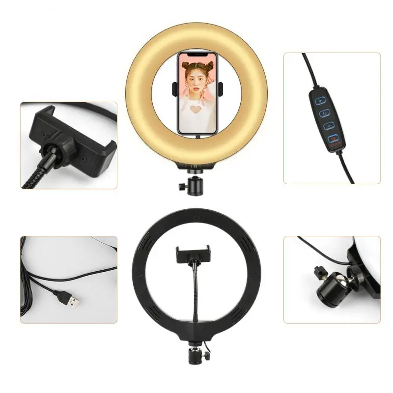 사진 LED 셀카 링 라이트 26CM 밝기 조절 카메라 폰 링 램프 10 인치 테이블 삼각대 메이크업 비디오 라이브 스튜디오 10, 촬영 조명 사진 영상 촬영 조명 휴대폰 스탠드