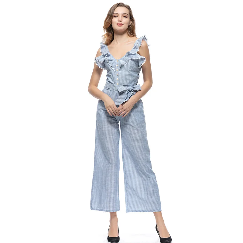 Женские комбинезоны спецодежда женский летний женский комбинезон Bodycon Boho Женский Элегантный Модный женский костюм - Цвет: Синий