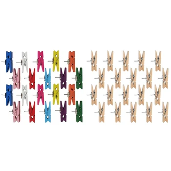 

40 Pcs Push Pins with Wooden Clips , Creative Paper Clips with Pins for Cork Boards Notes Photos Wall and Craft for Offices Home