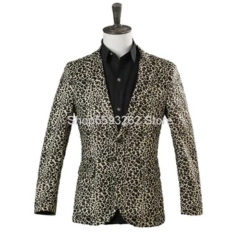 

Leopard Print Suit Male Top Dj Singer Nightclub Stage Performance Clothing Host Suit Coat Bar Performing Arts Dress Fashion