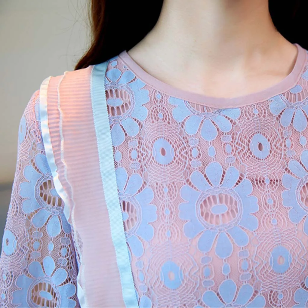 Летний женский топ Blusa Mujer кружевная шифоновая блузка женская рубашка с длинным рукавом Женские топы и блузки женские большие размеры# J30