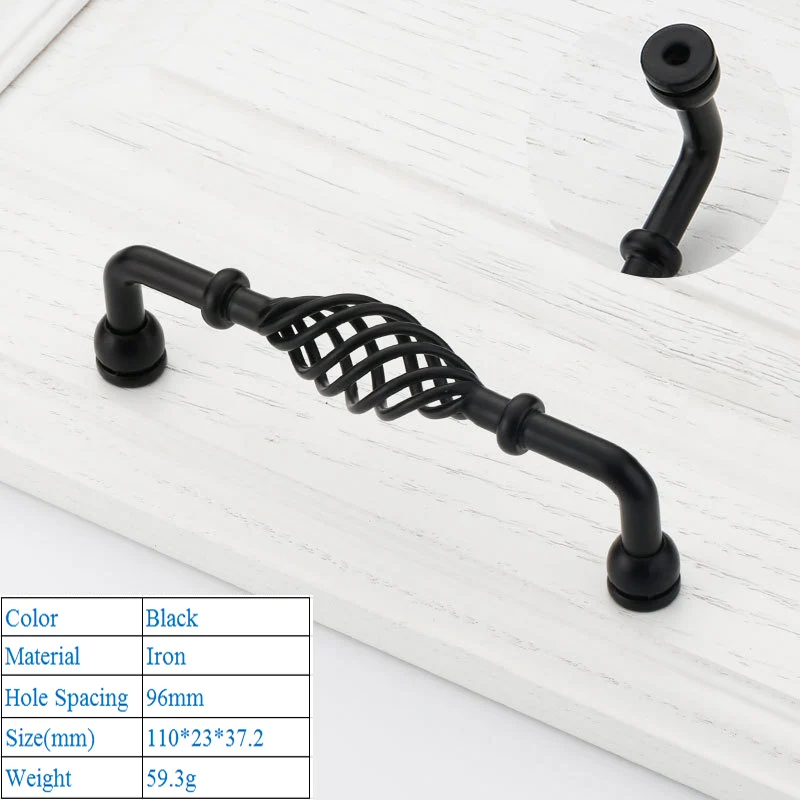 LBA выдалбливают птичья клетка дверные ручки ящика Шкаф Дверные съемники мебель ручка винтажный старинный Бронзовый Шкаф ручки - Цвет: Black 7818-96mm