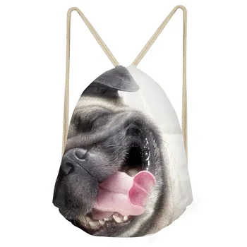 

Drawstring Backpack Women Men Drawstring Bags Cute 3D Printing Pug Polyester Cute Girls Boys School Bag