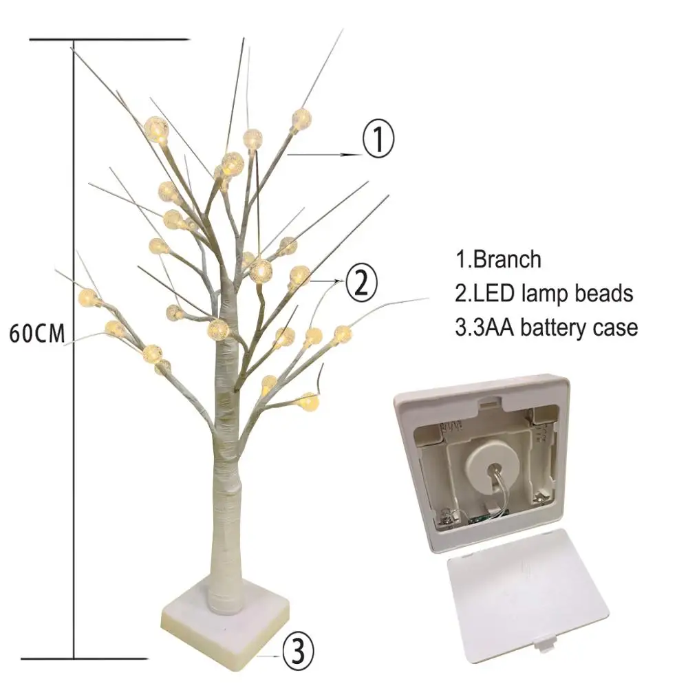 Светодиодный хрустальный свет шарового дерева настольный бонсай светильник на батарейках с 24 светодиодный теплый белый для внутреннего украшения