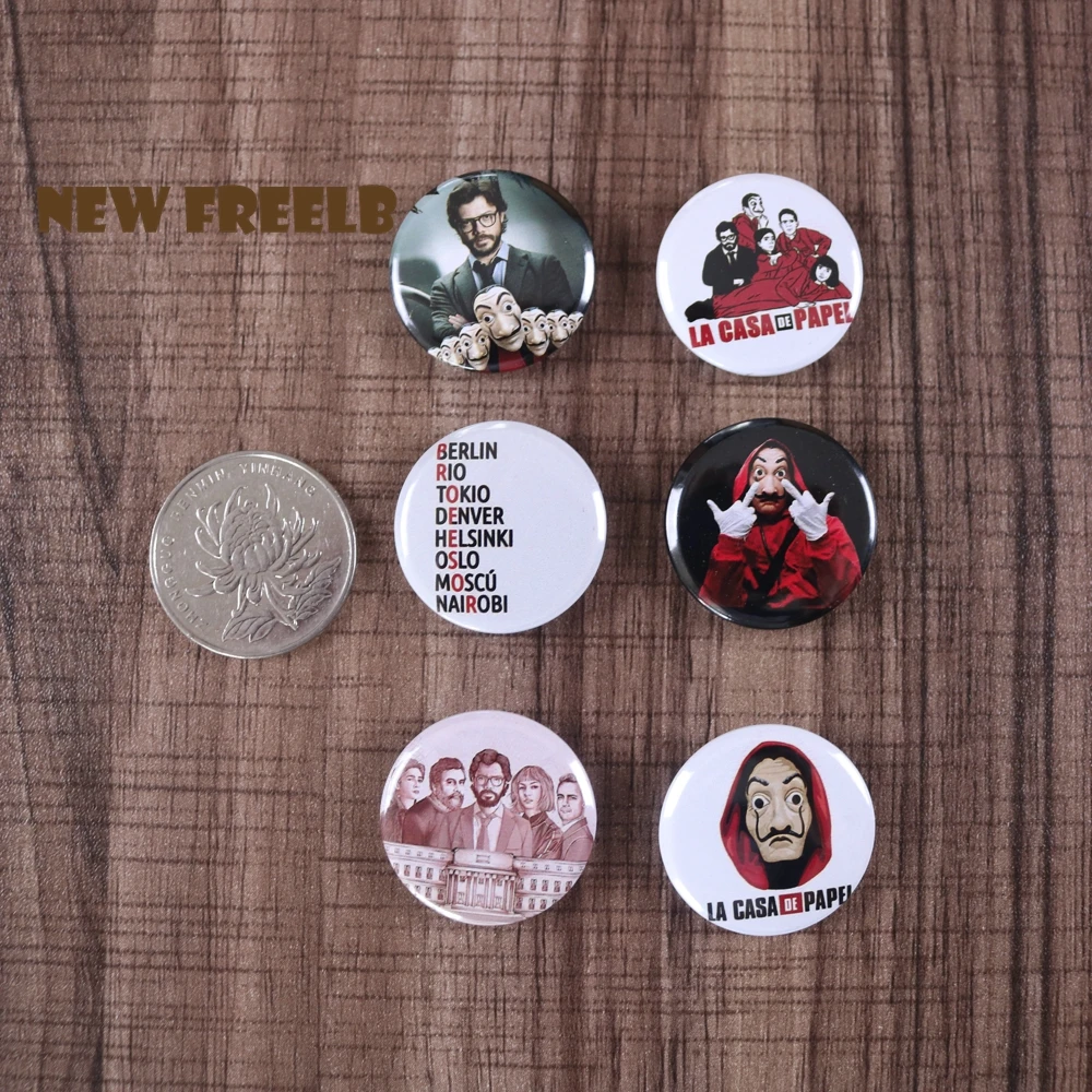Новинка FREELB 12 шт./компл. 1 дюймов ТВ-шоу La Каса де Papel Pin Pinback пуговичные броши значки Новое поступление модные украшения подарок